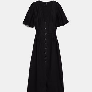 Black Short Sleeve Button Maxi Dress
